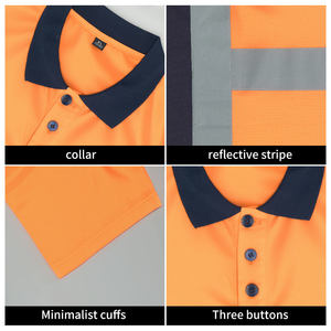 Summer Fluorescent Polo Shirt With Reflective <b>Strips</b> Bird Eye <b>Fabric</b> Quick Dry Road Workwear Polo T Shirts - Product Image 2