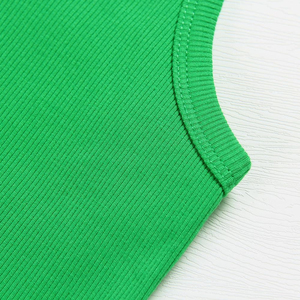 Women Green Ribbed Breathable Scoop Neck <b>Crop</b> Tank <b>Top</b> Casual Knitted Sleeveless Solid Color Short Length 92% Polyester - Product Image 4