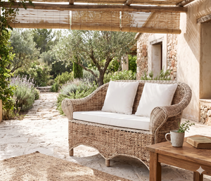 Handmade Natural Rattan Outdoor <b>Sofa</b> Wicker Patio Loveseat Garden Bench With Comfortable Cushions For Hotel Balcony Home Decor - Product Image 2