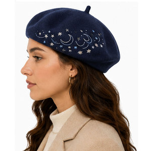 Stylish Merino Wool <b>Beret</b> Hat Premium Felt <b>Beret</b> with Minimal Embroidered Accent for Timeless Fashion Looks - Product Image 3