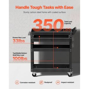 Tiroir de chariot de travail à 4 niveaux Capacité de charge de 350 Lbs Panneau perforé Organisateur de rangement d'outils mécaniques Système de verrouillage Noir pour garage - Product Image 5