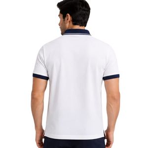 Camiseta Polo Personalizada Blanca y Azul Marino para Hombre, Manga Corta, Informal, para Golf, OEM, Marca Privada, Transpirable, Uniforme, Venta al Por Mayor - Product Image 2