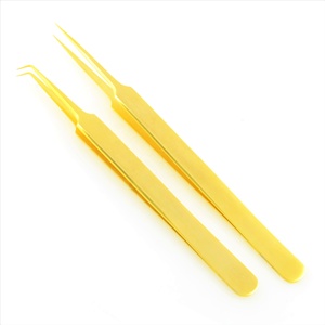 Pinzas de extensión de pestañas doradas con agarre de diamante, punta de fibra de acero inoxidable recta de 90 grados, pestañas perfectas de punta fina afilada - Product Image 5