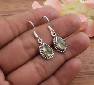 Boucles d'oreilles pendantes en préhnite naturelle, argent sterling 925, bijoux de mariage de luxe, pierre précieuse verte, fabrication artisanale pour femmes, vente en gros - Product Image 4