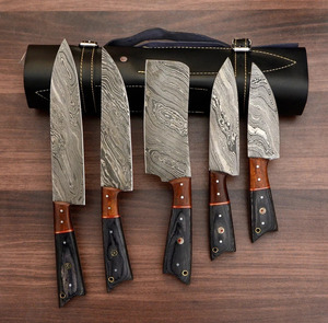 Juego de Cuchillos de Cocina de Acero de Damasco, 5 Piezas, Mango de Madera Bicolor, Juego de Cuchillos de Chef con Bolsa de Cuero, Juego de Cubertería Hecho a Mano, Venta al por Mayor - Product Image 3