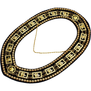 Collar de cadena de alta calidad de la francmasonería Blue Lodge, chapado en oro con pedrería sobre terciopelo blanco. - Product Image 4