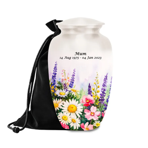 Urna Funeraria de Aluminio Personalizada, Urna Conmemorativa con Diseño Floral, Recipiente para Cremación, Uso Adulto - Product Image 1
