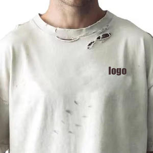 Camiseta Personalizada con Efecto Desgastado para Hombre, Estilo Vintage, Corte Holgado, Bajo sin Rematar, Ropa Urbana, Fabricante - Product Image 5