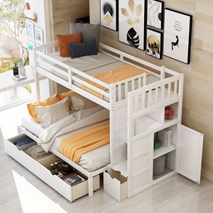 Letto a Castello Bianco Convertibile con Ripiani e Cassetti per Bambini - Product Image 3