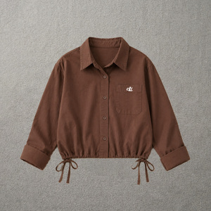 Ladies Cropped Drawstring women's shirt Adjustable Hem Custom Shirt Utility Inspired Casual <b>Top</b> Relaxed Fit Fashion Button Down - Product Image 3