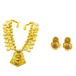 24K Gold Plated Lord Ganesha Temple Necklace Set with Jhumka Earrings - Product Image 2