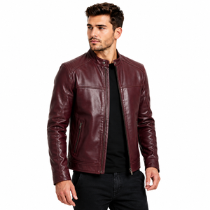 Veste en cuir premium pour homme avec finition lisse, coutures durables, doublure chaude et poches pratiques, idéale pour le temps frais. - Product Image 1