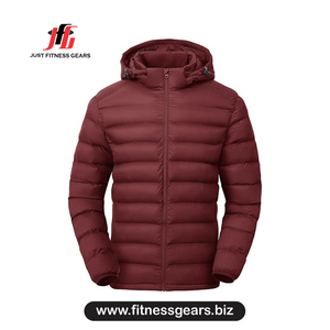 Veste matelassée à capuche pour homme Just Fitness Gears, coupe slim, couleur unie, coupe-vent, fermeture éclair, vêtements d'extérieur décontractés pour l'hiver - Product Image 1