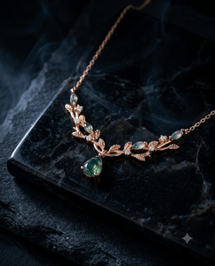 Collier pendentif feuille en argent 925 avec agate mousse, chaîne à maillons en diamant marquise et pierre précieuse agate mousse pour femme - Product Image 4