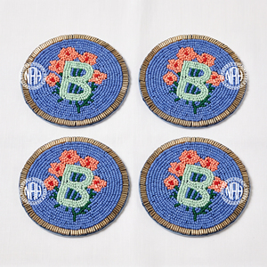 Ensemble de sous-verres perlés à motif floral rose, motif fleur turquoise et or, pour la décoration de table printanière, pour tasses à café, thé et autres boissons, vente en gros - Product Image 5
