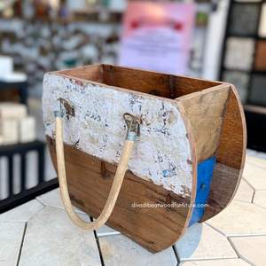 Pots de fleurs / Sacs à fleurs en bois de bateau recyclé couleur naturelle pour la décoration intérieure, extérieure, jardin, pot rond en rotin/mangue grand format - Product Image 5