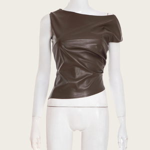<b>Womens</b> Faux Leather Button Front Shirt <b>Long</b> Sleeve Slim Fit Fashion <b>Top</b> Casual Ladies Blouse Soft PU Leather Office - Product Image 2