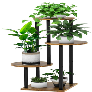 Moderno Soporte para Plantas de Interior de 5 Niveles con Estructura de Metal Blanco y Estantes de Madera de Nogal, Estante para Macetas que Ahorra Espacio para Balcón - Product Image 6