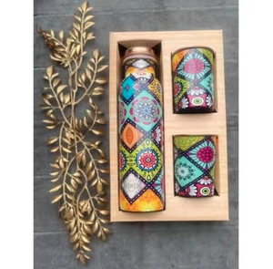 Botella de cobre a prueba de fugas con tapa hermética que mejora la inmunidad, libre de BPA, ideal para un estilo de vida saludable con juego de vasos. - Product Image 5