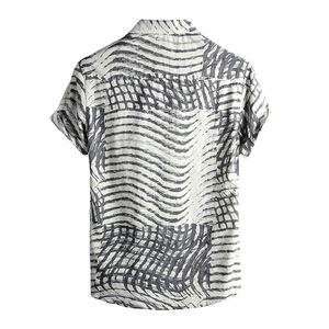 Chemise Hawaïenne Décontractée à Rayures pour Homme, Manches Courtes, Col Rabattu, Respirante, en Polyester Popeline Imprimée, Idéale pour l'Été - Product Image 3