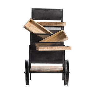 Chariot de service de marché Leeds en métal et bois, comptoir de food truck, chariot de buffet, table de présentation, design industriel antique - Product Image 3