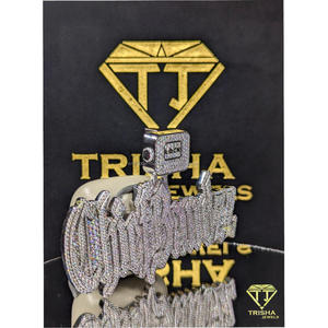 Pendentif personnalisé avec nom, diamant Moissanite VVS, entièrement serti de pierres, en argent sterling 925, collier Hip Hop par Trisha Jewels - Product Image 2