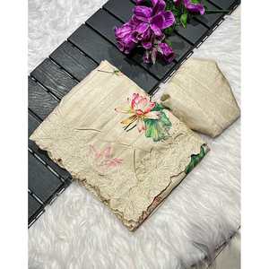 Atractivo Sari con Bordado de Seda y Trabajo Calado con Blusa Sin Coser - Product Image 1