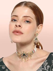 Parure de bijoux plaqué or en alliage, design géométrique tendance, avec zircon et perles d'imitation, style vintage, pour femme, idéale pour mariage - Product Image 5