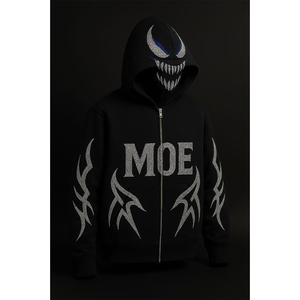 Sudadera con capucha extragrande para hombre con cremallera completa, estilo urbano cómodo y personalizado con pedrería de llama, 100% algodón French Terry, cuello con capucha - Product Image 3