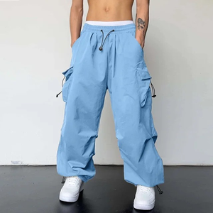 Pantalon Cargo Homme Décontracté Couleur Unie avec Cordon de Serrage à la Cheville et Poches Tissées, Style Urbain, Pantalon de Jogging Homme Oversize - Product Image 4