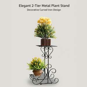 Support de plantes en métal d'extérieur MetalTouch à 2 niveaux, support de pot de fleurs en fer antirouille, élégant petit support de jardinière pour balcon en gros - Product Image 5