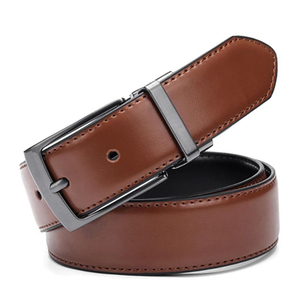 Ceinture décontractée pour homme en cuir de vachette réversible avec boucle en cuivre rotative à 360 degrés, respirante et écologique, marron uni - Product Image 3