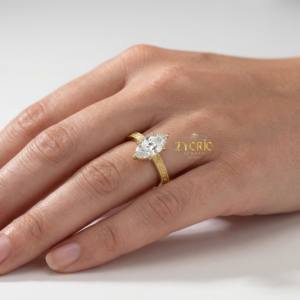 Elegante Anillo de Compromiso con Diamante Marquise VS de 1-3 CT Cultivado en Laboratorio, Engaste Milgrain, Oro 14K/18K, Estilo Vintage para Boda o Fiesta Nupcial - Product Image 6