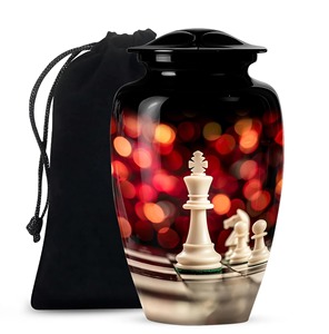 Whole Selling <b>Large</b> Aluminium Black Chess Design Cremation Memorial <b>Urn</b> for Adult Ashes Customizable Pattern Classic <b>Large</b> <b>Urn</b> - Product Image 2