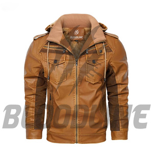 Chaqueta de Motociclista de Cuero Sintético PU Negra para Hombre, Cuello Alto, Forro de Piel Sintética, Cierre de Cremallera, Corte Ajustado, Ropa de Invierno - Product Image 5