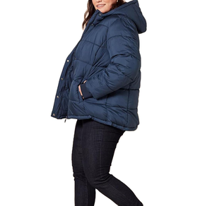Nueva Chaqueta de Plumón Azul Marino Cortavientos para Mujer con Capucha y Manga Larga, Tallas Grandes, Chaqueta Acolchada con Cremallera Completa para Mujer - Product Image 3