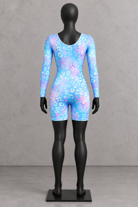 Combinaison à manches longues pour femmes, imprimé abstrait bleu rose, taille haute, coupe ajustée, vêtements de gymnastique décontractés, motif dégradé - Product Image 2
