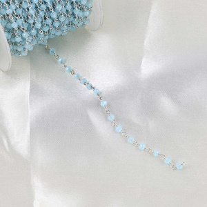 3mm 4mm AAA Natural <b>Blue</b> Chalcedony Link Chain Faceted Rondelle Beaded Wire Wrapped Necklace Customized Jewelry Sold Per Foot - Product Image 2