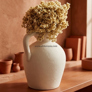 Vase Pichet en Terre Cuite Blanc Lavé Lindo, Poterie Rustique Faite à la Main, Jarre Décorative pour Fleurs, Décoration Intérieure, Vente en Gros - Product Image 6