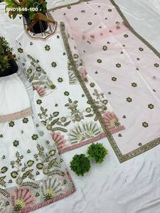 Fournisseur de costumes, sharara et dupatta en faux georgette de qualité supérieure avec broderie de sequins de 5 mm et manches longues, de Surat. - Product Image 5