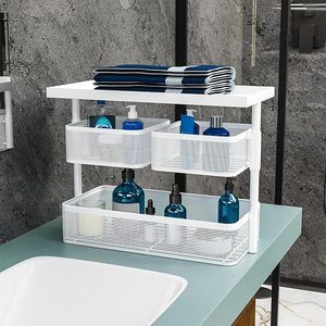 Étagère de rangement de salle de bain en métal à 3 niveaux, blanche, sur pied - Product Image 1