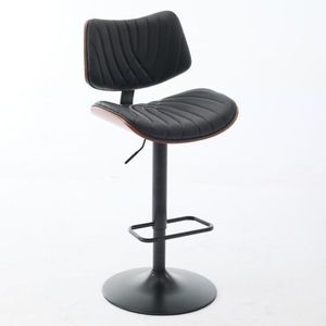 Mid Century Modern Walnut Bentwood Bar <b>Stools</b> Adjustable Counter Height Black <b>Leather</b> Upholstered 360 Degree Swivel Bar Chairs - Product Image 3