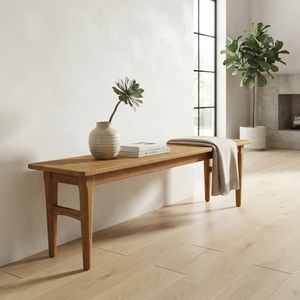 solid wood long <b>bench</b> wooden long <b>bench</b> minimalist dining <b>bench</b> natural wood grain seating <b>bench</b> tapered leg wooden <b>bench</b> modern - Product Image 5