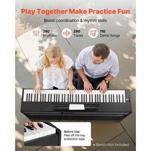 Pianoforte Digitale Compatto a 88 Tasti Completamente Pesati con Triplo Pedale, Tastiera Elettrica, Supporto e Adattatore di Alimentazione - Product Image 4