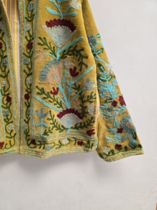 Antique <b>Mustard</b> Velvet Suzani Jacket for <b>Women</b> Hand Embroidered Wildflower Garden Bohemian Ethnic <b>Coat</b> Wholesale Fashion Export - Product Image 4