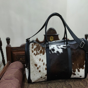 Bolsa de Viaje de Cuero Genuino con Pelo, Estilo Vintage, con Cierre de Cremallera, Portátil, Gran Capacidad, para Fin de Semana, LHDB-0005 - Product Image 2