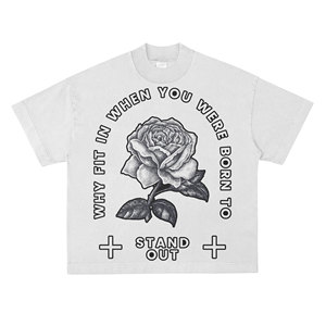 Camiseta de Felpa Francesa 100% Algodón para Hombre, Bordada, Premium, Casual, Corte Regular, Lavado Ácido, Efecto Desgastado por el Sol, Peso Pesado - Product Image 1