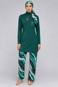 Ensemble burkini modeste personnalisé pour femmes musulmanes, maillot de bain grande taille 2 pièces, imprimé avec logo frontal, antibactérien, séchage rapide, polyester - Product Image 1