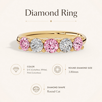 Bijoux de luxe en or 14 carats, pavé français, cinq pierres, diamants de laboratoire roses clairs et blancs taille brillant, certifiés IGI, vente en gros