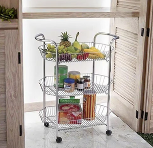 OEM/ODM Vietnam Kitchen 3 Tier Oval Metal Storage Trolley Cart with Wheels Fruit Vegetable Organizer <b>Rack</b> Stand - Product Image 3